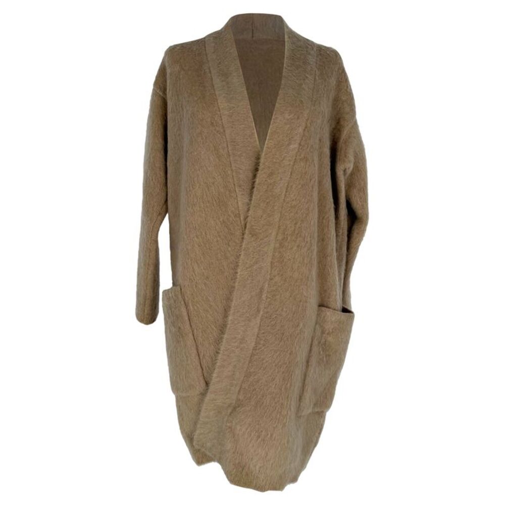 Max Mara Open Coat with Pockets in Brown Mohair Wool